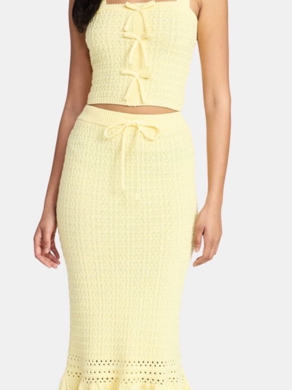 Knit Drawstring Pencil Skirt in Pale Yellow